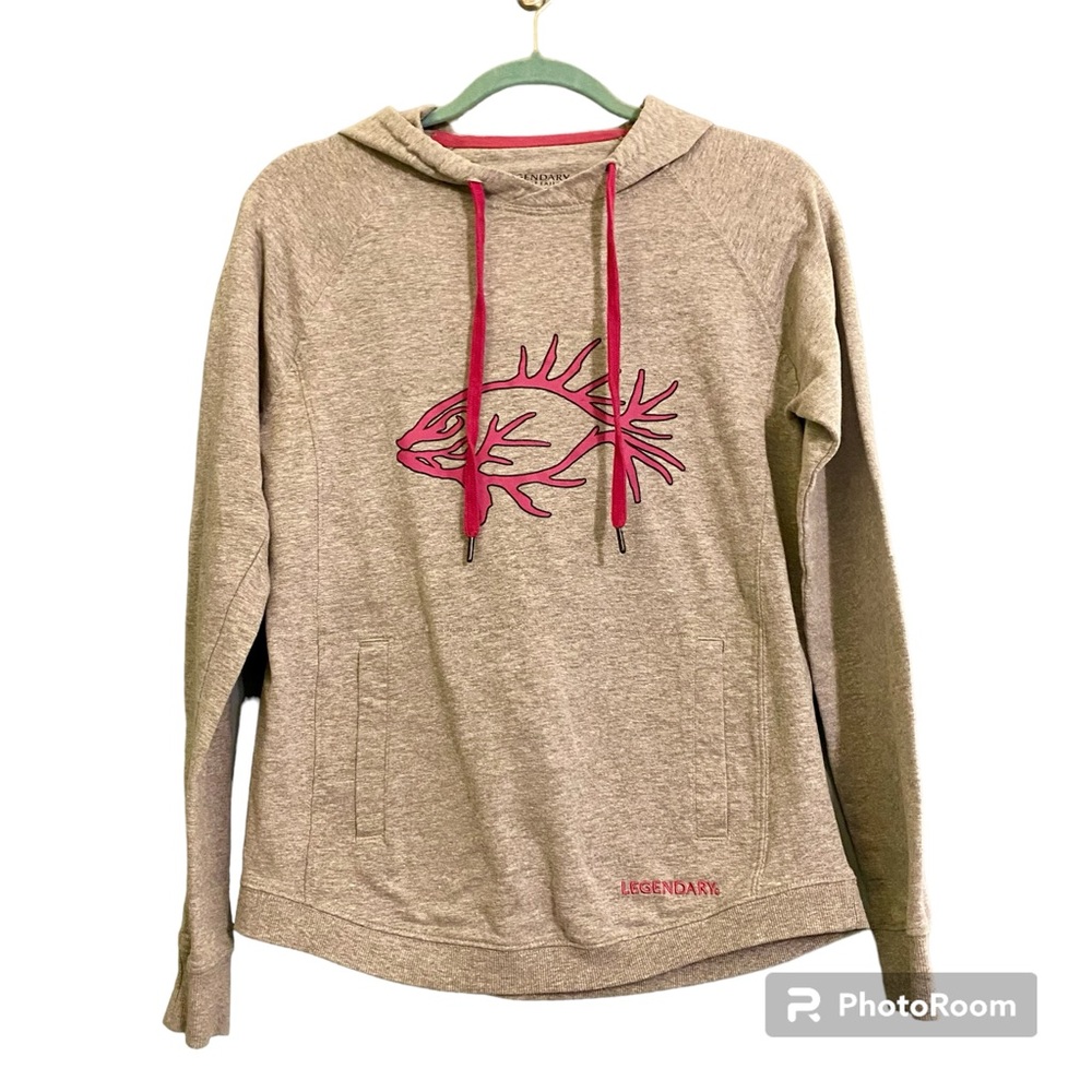 Legendary Whitetail Women's Grey Pink Fish Design Pullover Hoodie Sz SM
